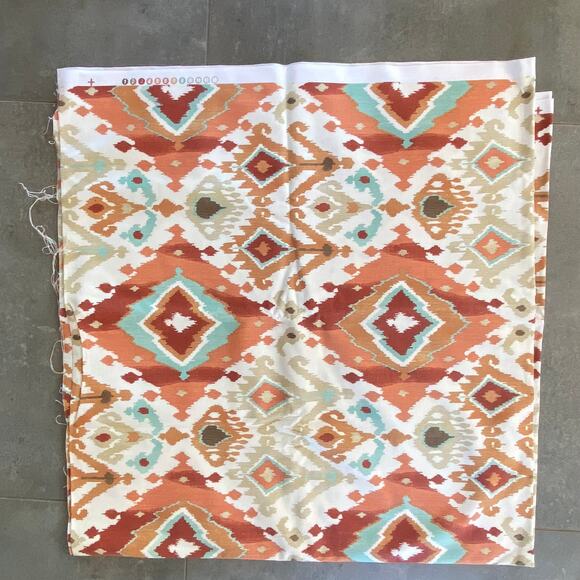 Mill Creek Fabric 3 yds x 57" Ikat Print in Orange & Coral on Cream - Picture 3 of 6